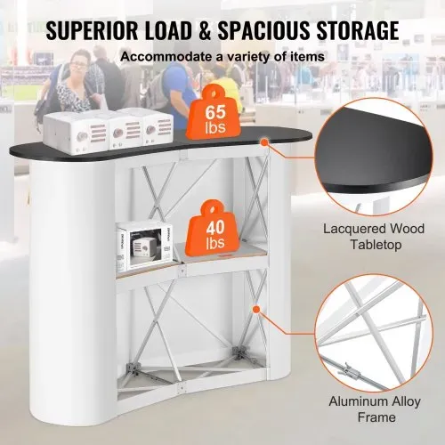 VEVOR Tragbare Messetheke Messetresen, 130 × 46,5 × 95 cm Messestand Ausstellungs-Thekenständer, Faltbarer Promotion-Einzelhandels-Bartisch, Pop-Up-Podium mit Aufbewahrungsregal, Tragetasche – Bild 2