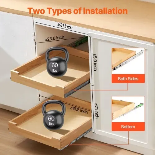 VEVOR Ausziehbarer Schrank-Organizer Schrankschublade Regal (508 x 533 x 76 mm) mit sanftem Schließmechanismus, Holz-Schiebeschublade Unter- und Seitenmontage, für Küche Speisekammer Badezimmer – Bild 4