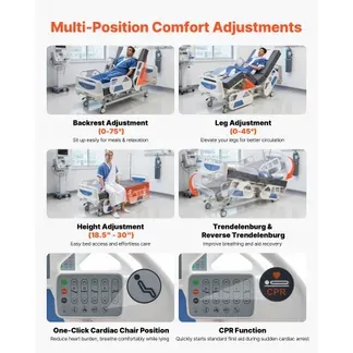 VEVOR Krankenhausbett Elektrisch, 5 Funktionen-Pflegebett mit Herzstuhl, Reanimationsfunktion, Trendelenburg- Anti-Trendelenburg-Lagerung, Zentralverriegelungssystem & 12,7 cm Rollen, Seniorenbett VEVOR Krankenhausbett Elektrisch, 5 Funktionen-Pflegebett mit Herzstuhl, Reanimationsfunktion, Trendelenburg- Anti-Trendelenburg-Lagerung, Zentralverriegelungssystem & 12,7 cm Rollen, Seniorenbett
