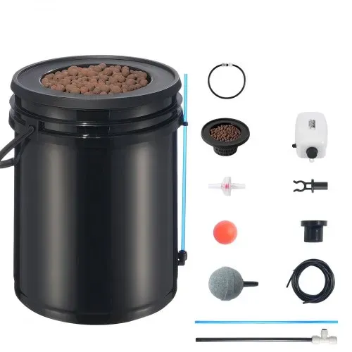 VEVOR DWC Hydroponics Grow System, Hydroponisches Anbausystem mit Top-Drip-Kit, 5-Gallonen-Tiefwasserkultur mit Luftpumpe, Luftstein und Wasserstandsanzeige für Blattgemüse (1 Eimer + Top-Drip-Kit) – Bild 8