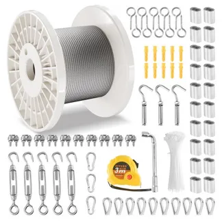 VEVOR Drahtseil-Set, Ф3,18mmx30,5m, 304 Edelstahlkabel, mit 124 Zubehörteilen, 7,1kN Bruchfestigkeit, 7×7 Litzen, Bauqualität für Marine & Flugzeuge, für Handläufe, Treppen, Terrassen, Zäune im Freien VEVOR Drahtseil-Set, Ф3,18mmx30,5m, 304 Edelstahlkabel, mit 124 Zubehörteilen, 7,1kN Bruchfestigkeit, 7×7 Litzen, Bauqualität für Marine & Flugzeuge, für Handläufe, Treppen, Terrassen, Zäune im Freien