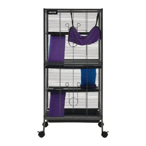 VEVOR Kleintierkäfig Metall Frettchenkäfig Kleintiergehege 52x52x113 cm, Frettchen Chinchillas Gleithörnchen Meerschweinchen & Kaninchen 4-Stöckig 13,97 mm Drahtabstand Feststellbare Schwenkrolle – Bild 8
