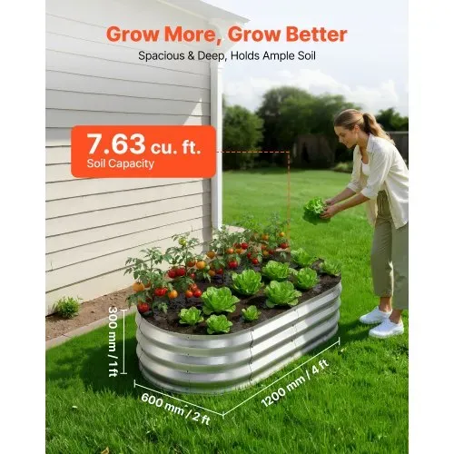 VEVOR Hochbeet Metall 2er-Pack 120x60x30 cm, Ovales Gartenbeet, Pflanzkasten-Set für den Außenbereich, Gemüsebeet mit Handschuhen, Blumenbeet, Pflanzbeet für Blumen & Gemüse, Silber VEVOR Hochbeet Metall 2er-Pack 120x60x30 cm, Ovales Gartenbeet, Pflanzkasten-Set für den Außenbereich, Gemüsebeet mit Handschuhen, Blumenbeet, Pflanzbeet für Blumen & Gemüse, Silber