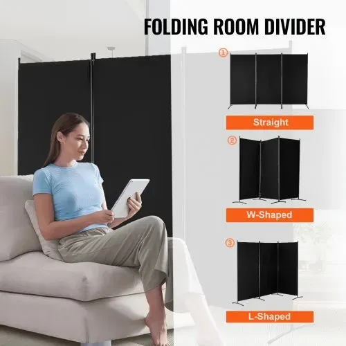 VEVOR Raumteiler 3 Paneele Raumteiler 260 x 184 x 52 cm, faltbarer Sichtschutz & tragbarer Trennwandteiler zur Raumtrennung, freistehende Raumteiler für Büro Schlafzimmer Arbeitszimmer, Schwarz – Bild 4