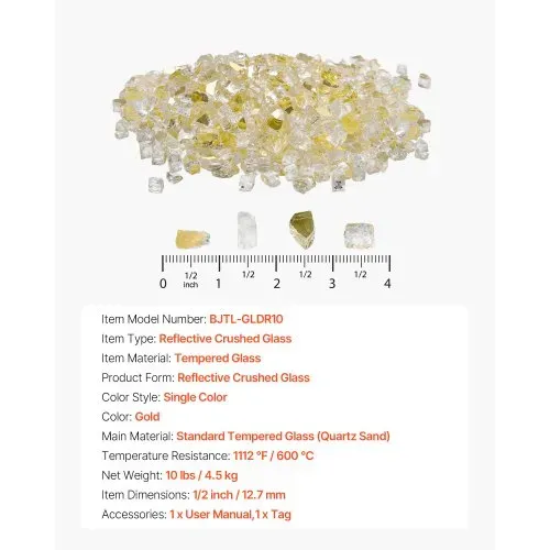 VEVOR Feuerglas, 4,5 kg hochtemperaturbeständige Glassteine, 12,7 mm reflektierende Feuerstellen-Glasperlen, Feuerstelle Glasfelsen, Kaminglas, Feuerkristall, Feuerperlen, für Kamin, Golden – Bild 6