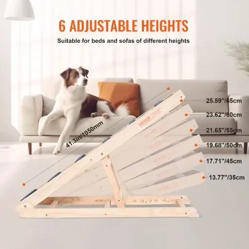 VEVOR Hunderampe 1m lang Hundetreppe mit 6 Querstangen Hundeautorampe aus Kiefernholz Gummi Hundeeinstiegshilfe 6-stufige Höheneinstellungen Tierrampe ca. 113kg Tragfähigkeit für große kleine Hunde – Bild 4