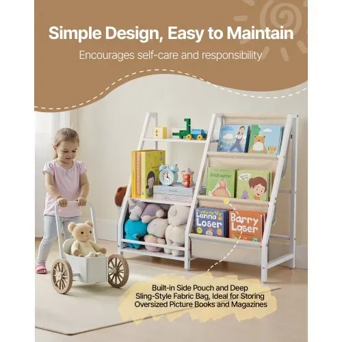 VEVOR Kinderbücherregal Spielzeugaufbewahrung für Kleinkinder Bücherregal mit Stofffächern & Seitentasche, Kinderregal für Kinderzimmer Spielzimmer Kindergarten Kinderkrippe 850 x 300 x 755 mm – Bild 3