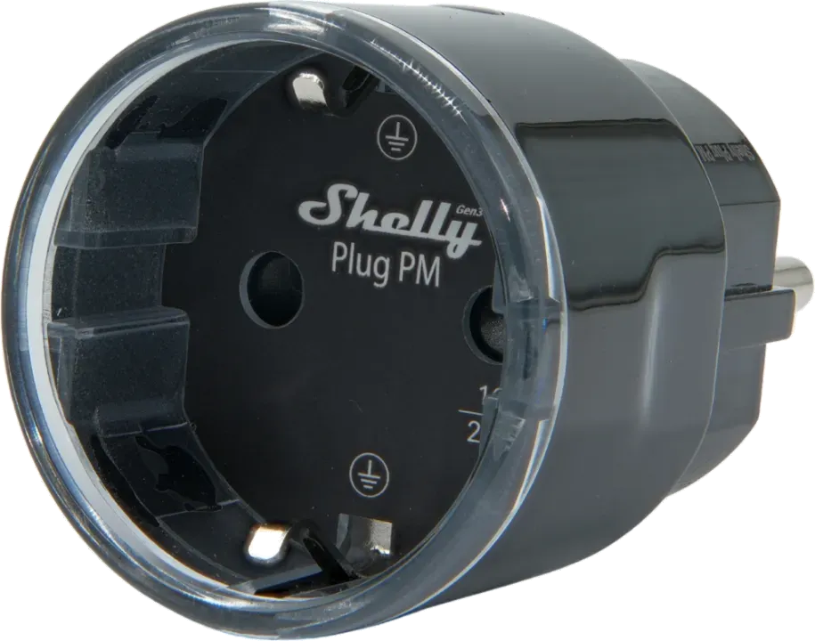 Shelly · Plug & Play „Plug PM Gen3 Black“ · Smarter Energiezähler · Messfunktion · WLAN · BT · schwarz Shelly · Plug & Play „Plug PM Gen3 Black“ · Smarter Energiezähler · Messfunktion · WLAN · BT · schwarz