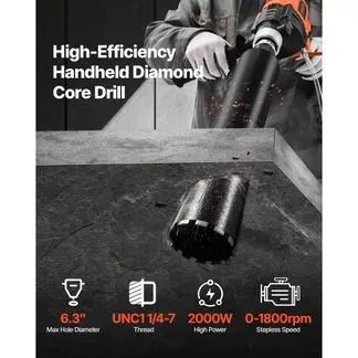 VEVOR Diamantkernbohrmaschine Kernbohrgerät, 2-16 cm Hand-Bohrdurchmesser, Nass Trocken Diamantbohrer mit 4 Bohrern & variabler Drehzahl, 1800 U/min UNC1 1/4-7 Gewinde für Beton Ziegel Stein, 2 kW VEVOR Diamantkernbohrmaschine Kernbohrgerät, 2-16 cm Hand-Bohrdurchmesser, Nass Trocken Diamantbohrer mit 4 Bohrern & variabler Drehzahl, 1800 U/min UNC1 1/4-7 Gewinde für Beton Ziegel Stein, 2 kW