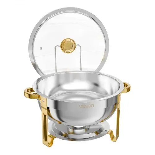 VEVOR Chafing Dish Set 4-tlg. 5,68 L Warmhaltebehälter Edelstahl für Buffets, Hochzeiten, Partys & Familienfeiern, Sichtdeckel, Wasserbehälter, Brennstoffbehälter, Stapelbar für Warme & Kalte Speisen – Bild 8