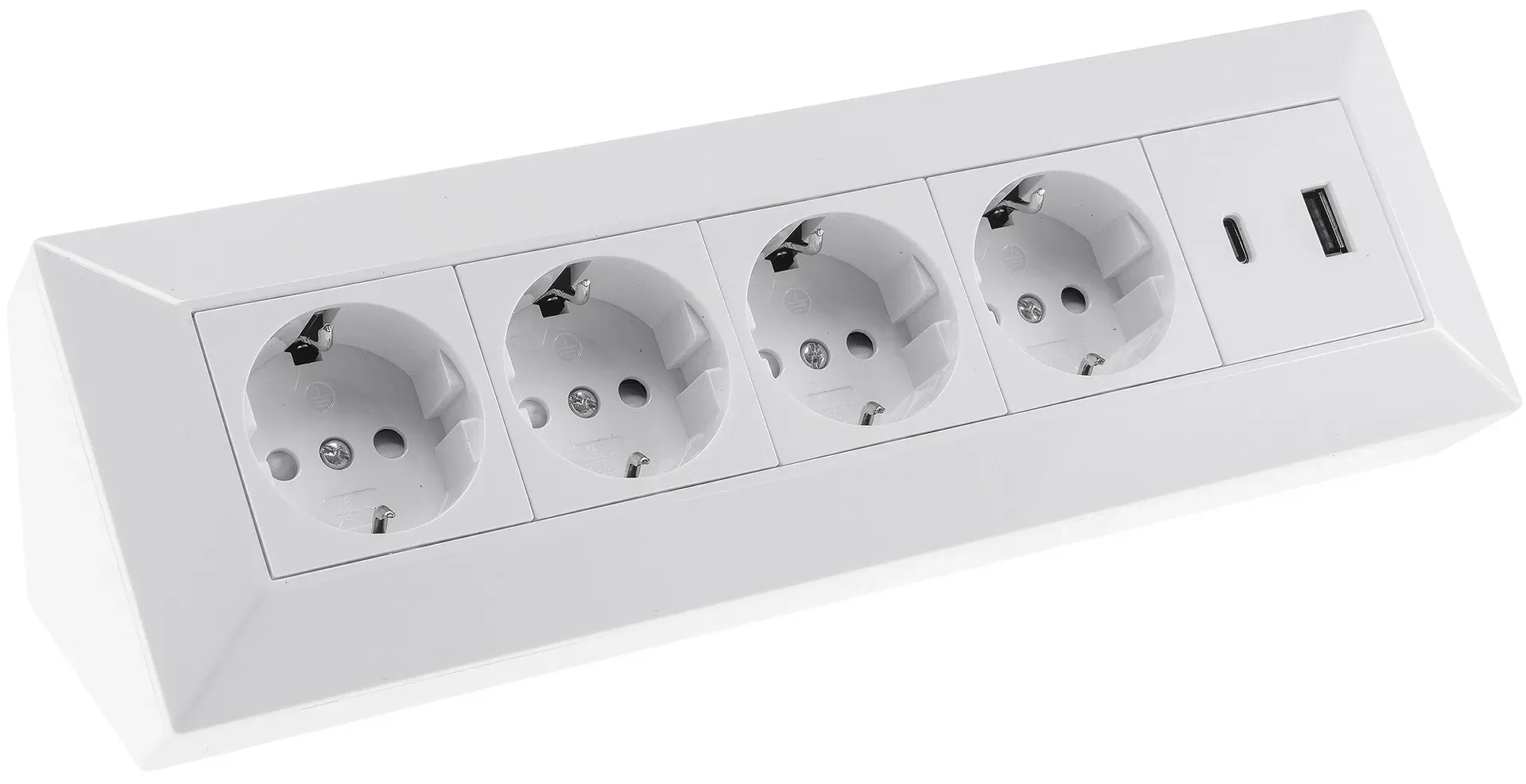 4-fach Steckdosenblock, USB-A+C, weiß 250V~/ 16A, Aufbaumontage, USB 3,1A, PD 4-fach Steckdosenblock, USB-A+C, weiß 250V~/ 16A, Aufbaumontage, USB 3,1A, PD
