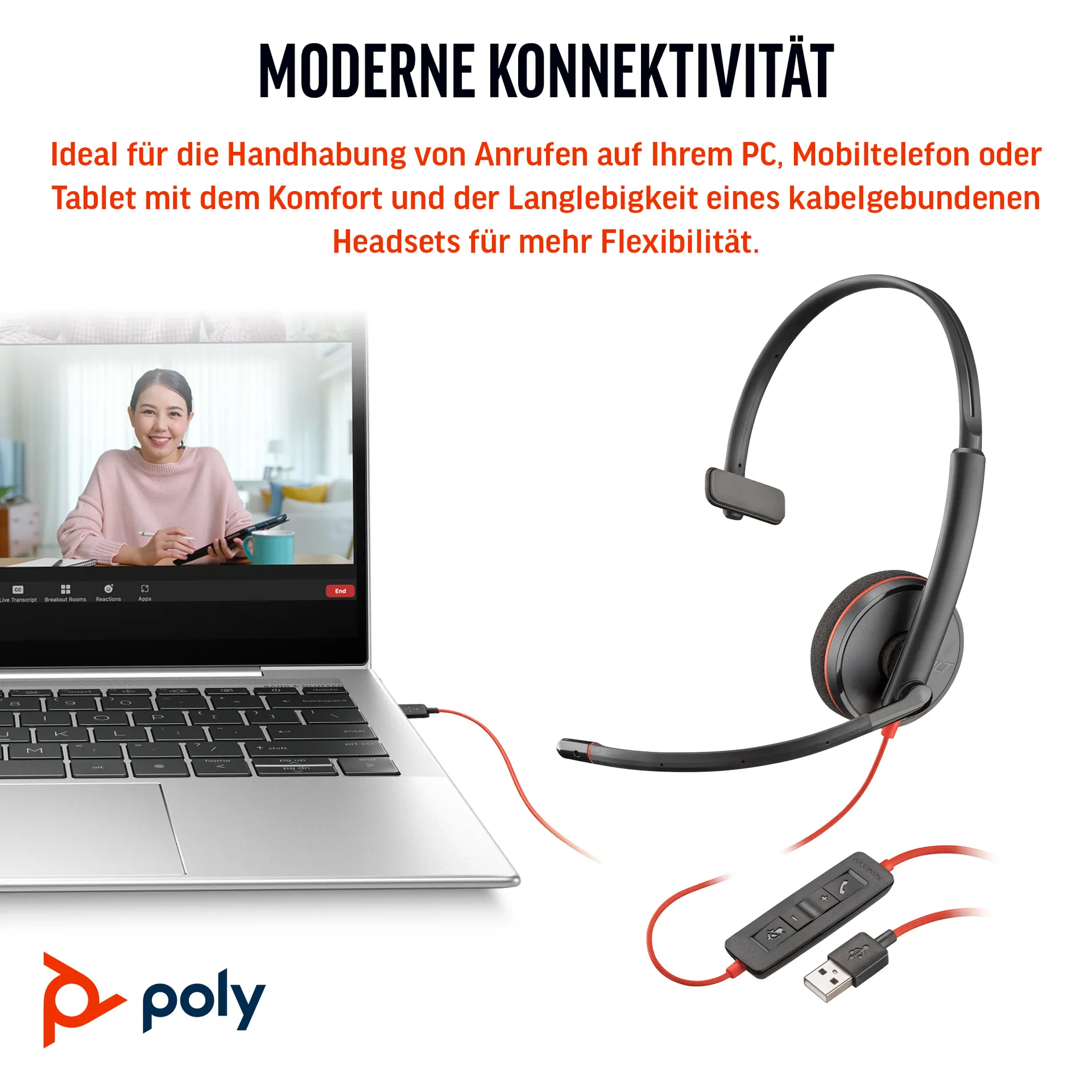 HP Poly Blackwire 3210 Monaurales USB-C-Headset + USB-C/A-Adapter – Bild 5