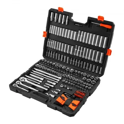 VEVOR Steckschlüsselsatz 225-tlg. 9,53/6,4/12,7 mm Antriebssteckschlüsselsatz Ratschensatz, SAE und metrisch, tief und flach, mit Bits Zubehör Tragkoffer, CR-V-Legierungsstahl, für Reparatur – Bild 8