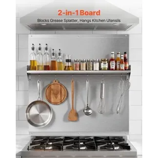 VEVOR Küchenrückwand 76 x 76 cm aus Edelstahl, Wandschutz für Herd und Dunstabzugshaube mit Ablage, Haken und Vorgebohrten Löchern, Robuste Rückwand für Küche, Kochen und Praktische Aufbewahrung VEVOR Küchenrückwand 76 x 76 cm aus Edelstahl, Wandschutz für Herd und Dunstabzugshaube mit Ablage, Haken und Vorgebohrten Löchern, Robuste Rückwand für Küche, Kochen und Praktische Aufbewahrung
