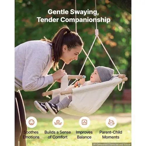 VEVOR 3-in-1 Babyschaukel Kinderschaukel 30kg Hängeschaukel aus Canvas Weiß, für Indoor & Outdoor, 5-Punkt-Sicherheitsgurt, Hängesitz mit Integriertem Kissen für Kinder bis 3 Jahre, CE/CPC-Zertifiziert – Bild 2
