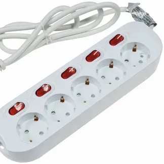 Steckdosenleiste mit Einzelschaltung 5-fach, weiß, 1,5m Kabel Steckdosenleiste mit Einzelschaltung 5-fach, weiß, 1,5m Kabel