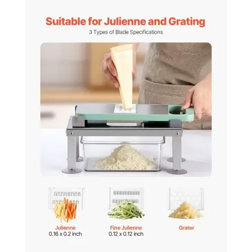 VEVOR Gemüseschneider, Mandolinenschneider, All-in-1-Multischneider mit 9 Klingen, Käsereibe, Zwiebel- & Kartoffelwürfelschneider mit Behälter, Salatspiralschneider, Küchenhelfer & -utensilien – Bild 4