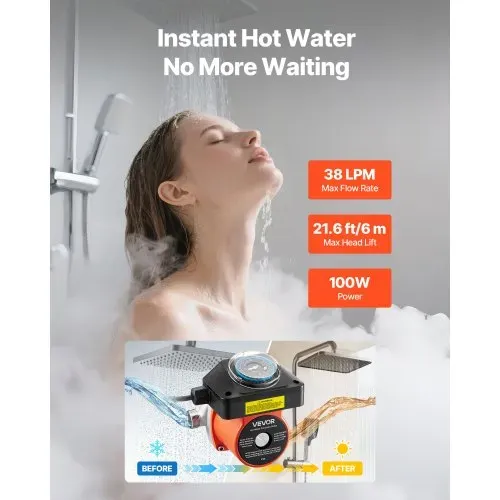 VEVOR Umwälzpumpe mit Timer, 38 LPM Umwälzpumpensystem mit sofortiger Zirkulation, 100 W AC 220–240 V, Heizungspumpe G3/4 Zoll auf G1/2 Zoll Anschluss, für Boiler, Warmwasserbereitung VEVOR Umwälzpumpe mit Timer, 38 LPM Umwälzpumpensystem mit sofortiger Zirkulation, 100 W AC 220–240 V, Heizungspumpe G3/4 Zoll auf G1/2 Zoll Anschluss, für Boiler, Warmwasserbereitung