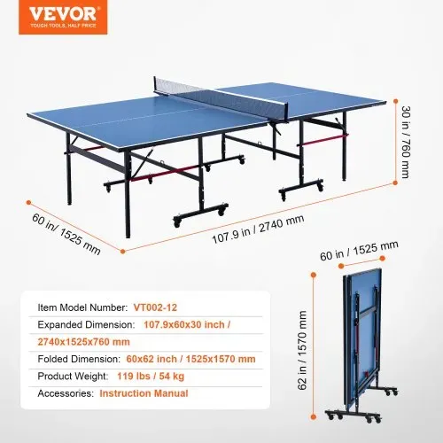 VEVOR Ping-Pong-Tisch, professionelles Tischtennisspiel, tragbarer MDF-Tischtennistisch für den Innenbereich, faltbarer Ping-Pong-Tisch mit Schnellklemmnetz und feststellbaren Rädern, einfacher Aufbau in 10 Minuten, 12 mm dicke Tischplatten – Bild 6
