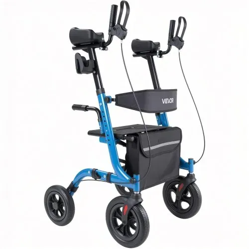 VEVOR Rollator Faltbar mit Sitz, Leichtgewicht Gehwagen mit 4 PU Reifen, Gehhilfe bis 136 kg mit Rückenlehne Tasche Gehstockhalter, Höheverstellbare Laufhilfe mit Feststellfunktion für Senioren, Blau – Bild 8