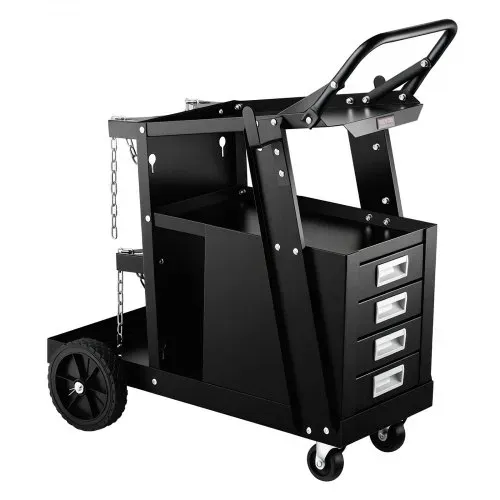 VEVOR Schweißwagen 2 Ablageflächen mit 4 Schubladen Schweißmobil Max. 100-120kg Wagen für Schweßgeräte mit 2 Gasflaschenhalterung Ideal für Handschweißen Schutzgasschweißen Argon-Lichtbogenschweißen – Bild 10