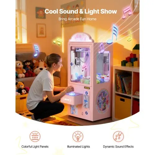 VEVOR Greifautomat, Greifer, mittelgroßer Spielautomat mit Licht & Ton, Präzisionsstahlklaue mit verstellbarem Griff für Plüschtiere, Verkaufsspielzeug, für kommerzielle Heimpartys & Kinos, Pink – Bild 2