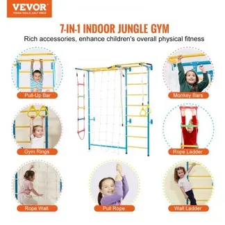 VEVOR Sprossenwand Turnwand Klettergerüst für Kleinkinder, 7-in-1-Kletterspielset mit schwedischer Leiter aus Karbonstahl, Klimmzugstange & Strickleiter & Turnringen 100 kg belastbar mehrfarbig VEVOR Sprossenwand Turnwand Klettergerüst für Kleinkinder, 7-in-1-Kletterspielset mit schwedischer Leiter aus Karbonstahl, Klimmzugstange & Strickleiter & Turnringen 100 kg belastbar mehrfarbig