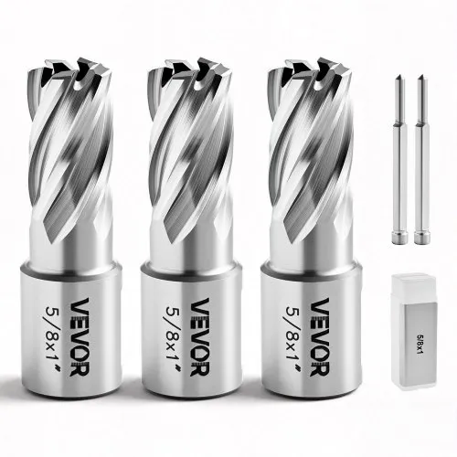 VEVOR HSS-Kernbohrer Weldon-Schaft 5-tlg. Magnetbohrer 15,9 mm Schnittdurchmesser, 3 Bohrer mit 2 Zentrierstiften, 25,4 mm Schnitttiefe, 3 Kunststoffboxen, für Magnetbohrmaschinen, Stahl, Aluminium VEVOR HSS-Kernbohrer Weldon-Schaft 5-tlg. Magnetbohrer 15,9 mm Schnittdurchmesser, 3 Bohrer mit 2 Zentrierstiften, 25,4 mm Schnitttiefe, 3 Kunststoffboxen, für Magnetbohrmaschinen, Stahl, Aluminium