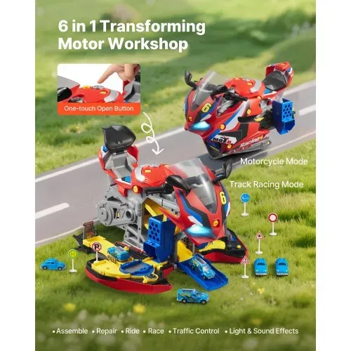 VEVOR Motorradmotor-Spielzeug, 25-teilig, Motorradmechaniker-Spielzeug mit abnehmbaren Teilen, Lichtern & Geräuschen, simuliertes Fahren & Rennstreckenrennen, für Kinder ab 3 Jahren, Rot VEVOR Motorradmotor-Spielzeug, 25-teilig, Motorradmechaniker-Spielzeug mit abnehmbaren Teilen, Lichtern & Geräuschen, simuliertes Fahren & Rennstreckenrennen, für Kinder ab 3 Jahren, Rot
