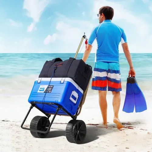 VEVOR Strandkarre Bollerwagen Sandwagen, Strandwagen 31 kg Tragkraft, Zusammenklappbarer Sandwagen aus Stahl, 380 x 386 mm Handwagen Robuster Wagen für den Strand Gerätewagen – Bild 7