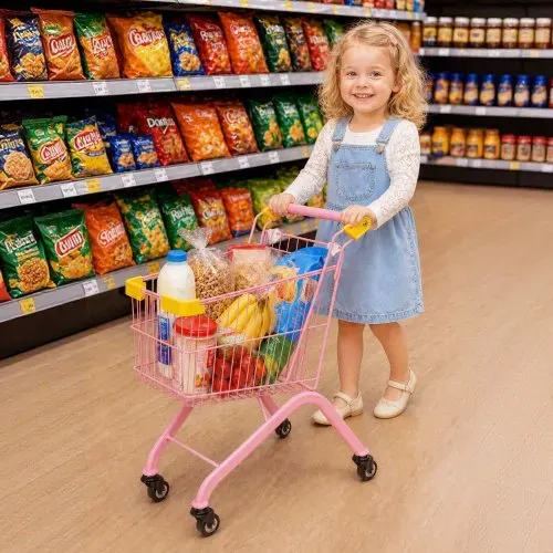 VEVOR Einkaufswagen für Kinder, Einkaufswagen Supermarkt Spielzeug mit Stahlrahmen 4 Rädern & Dichtem Netzkorb, Faltbares Kaufladenzubehör mit 30kg Belastbarkeit, Kaufmannsladen Spiele für Kinder ab 3 – Bild 7