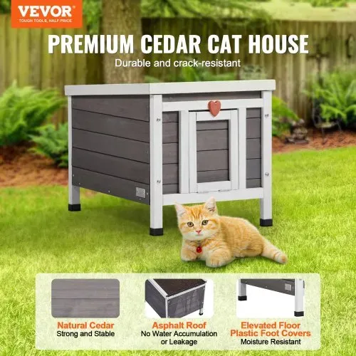VEVOR Katzenhaus für draußen, wetterfest, Unterschlupf für Wildkatzen für mehrere Katzen, Katzen-/Kaninchenhaus aus Holz für draußen mit PVC-Türklappen und offenem Dach, 21″L x 17″B x 17″H VEVOR Katzenhaus für draußen, wetterfest, Unterschlupf für Wildkatzen für mehrere Katzen, Katzen-/Kaninchenhaus aus Holz für draußen mit PVC-Türklappen und offenem Dach, 21″L x 17″B x 17″H