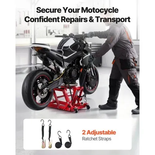 VEVOR Motorradhebebühne Hydraulisch bis 680 kg Motorradheber Höhenverstellbar 115–385 mm Hebeplattform mit 4 Rädern und Fußbedienung Hebeständer Ideal für ATVs Dirtbikes Straßenmotorräder Rot – Bild 6