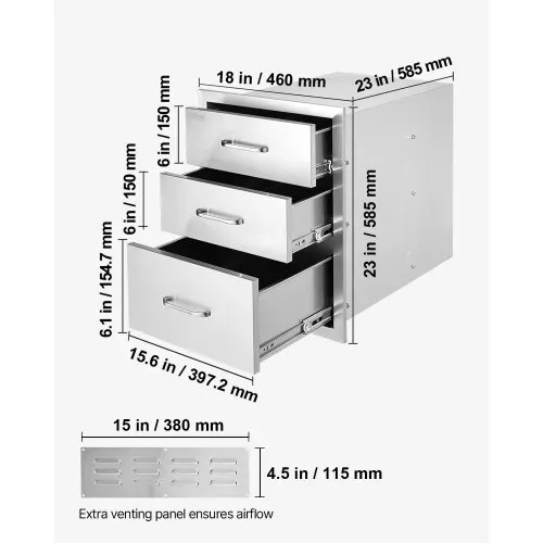 VEVOR Outdoor-Küche Edelstahl Dreifach-Zugang BBQ Schubladen mit Chrom Griff, 458 x 585 x 588 mm – Bild 6