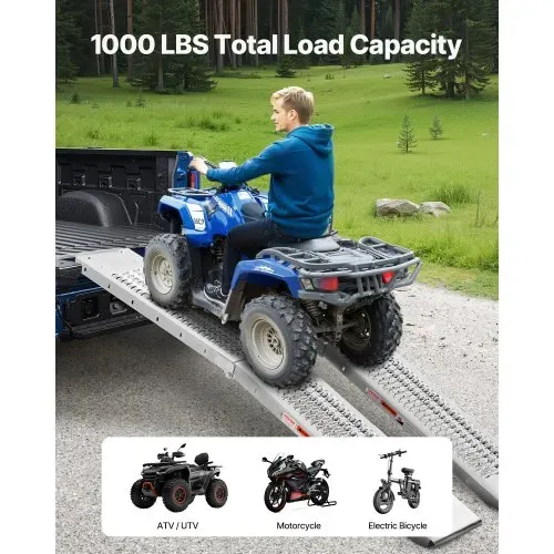 VEVOR Aluminium-Rampen 2-teilige Hochleistungsrampen Verladerrampe (453 kg belastbar) mit breiterer Rampenoberfläche, universelle stabile Laderampe mit Griffen, für ATV UTV Motorrad Elektrofahrrad VEVOR Aluminium-Rampen 2-teilige Hochleistungsrampen Verladerrampe (453 kg belastbar) mit breiterer Rampenoberfläche, universelle stabile Laderampe mit Griffen, für ATV UTV Motorrad Elektrofahrrad