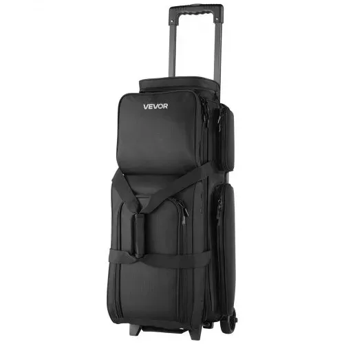 VEVOR Bowlingballtasche für 3 Bälle mit Doppelrollen & separatem Fach für Schuhe (bis US-Größe 16) & übergroßer Zubehörtasche, einziehbarer Griff lässt sich auf 105 cm ausziehen Schwarz – Bild 4