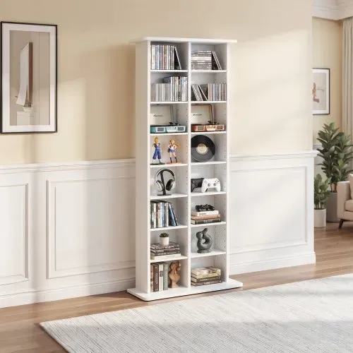 VEVOR Medienregal, 8-lagiges CD-Regal, 559x222x1295 mm, Multimedia-Aufbewahrung für CDs, DVDs, Bücher & Spiele, Raumteiler Schrank mit 16 Fächern für Wohnzimmer, Homeoffice, Aufnahmeraum, Weiß – Bild 7