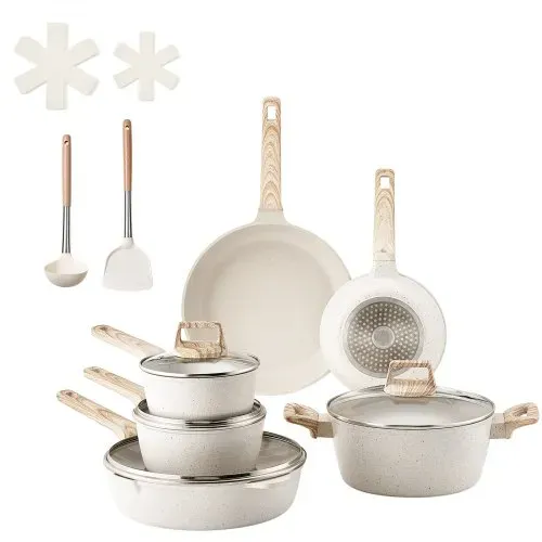 VEVOR Induktion Töpfe Pfannen Set (17-teilig) mit Glasdeckel, antihaftbeschichtetes Kochgeschirr, Induktionskochtöpfe für die Küche im Wohnmobil zum Braten, Würzen von Soßen und Kochen (Weiß) – Bild 8