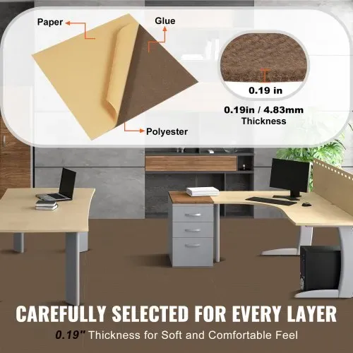 VEVOR Teppichfliesen zum Abziehen und Aufkleben, 457x457mm, selbstklebende Teppichbodenfliesen, weich gepolsterte Teppichfliesen, DIY-Installation für Schlafzimmer, Wohnzimmer (10 Stk., Dunkelbraun) – Bild 2