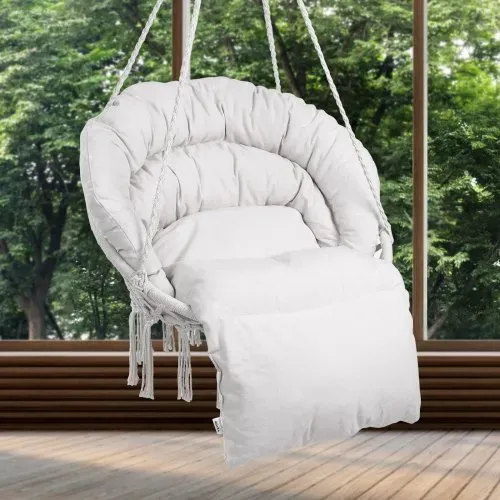 VEVOR Hängesessel, 150 kg Tragkraft, Makramee-Hängesessel mit Kissen und Befestigungsmaterial, Schaukelstuhl aus Baumwollseil für Schlafzimmer, Balkon, Terrasse, Garten, Beige – Bild 7
