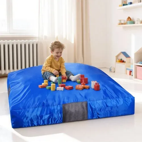 VEVOR Crashpad 150 x 150 cm, Kindermatte mit Schaumstoffblöcken & Waschbarem Bezug, Weiche Schaumstoff-Landezone, Fallschutzmatte, Ausstattung für Sinnesräume zum Springen Entspannen Spielen Blau – Bild 7