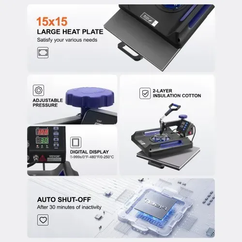 VEVOR Hitzepresse Transferpresse 38x38cm 8 in 1 Tumbler Presse T-Shirts Blau – Bild 5