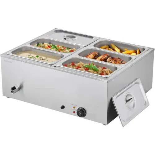 VEVOR kommerzieller Speisenwärmer (6 x 1/3 Größe Behälter), 1,5 kW elektrischer Wärmebehälter aus Edelstahl mit Abdeckung & Suppenkelle, Chafing Dishes Set für Catering Restaurant Party – Bild 8