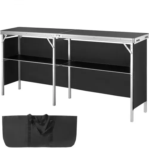 VEVOR Tragbare Messetheke Messetresen, 198 × 38,5 × 88 cm Messestand Ausstellungs-Thekenständer, Faltbarer Promotion-Bartisch Promotiontheke, Rezeptio mit Aufbewahrungsregal, Tragetasche, Schwarz – Bild 8