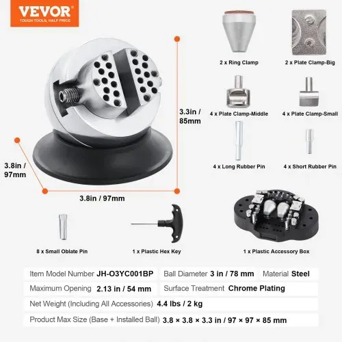 VEVOR Block Ball Vise mit 30 PCs, Engraving Block Einstellgerät Durchmesser 78 mm, Block Ball Vise Engraving Diamanten Voller Satz, Ball Befestigung und Gummibasis (GRS) – Bild 6