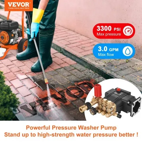 VEVOR Hochdruckreinigerpumpe, 3/4-Zoll-Welle, Triplex-Kolben, 3300PSI, 3GPM, Ersatz-Hochdruckreinigerpumpen-Set, Teile-Waschmaschinenpumpe, kompatibel mit Simpson MorFlex-Modellen 40224, 40225, 40226 VEVOR Hochdruckreinigerpumpe, 3/4-Zoll-Welle, Triplex-Kolben, 3300PSI, 3GPM, Ersatz-Hochdruckreinigerpumpen-Set, Teile-Waschmaschinenpumpe, kompatibel mit Simpson MorFlex-Modellen 40224, 40225, 40226