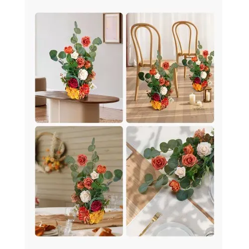 VEVOR Künstliche Blumenarrangements, 4 Stück, 450x250x250 mm Kunstblumendekorationen, orangefarbene Blumenmittelstücke für Hochzeiten, Zeremonien, Partys, Tisch-und Wohndekoration – Bild 6