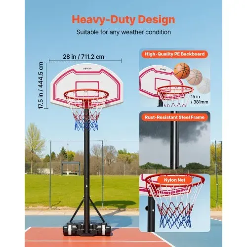 VEVOR tragbarer Basketballständer, 1,6 bis 2,1 m höhenverstellbarer Basketballkorb, verstellbare Basketballanlage mit Nylonnetz & Rollen, tragbares Backboard-Set für Terrassen Poolrand – Bild 4