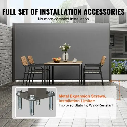VEVOR Seitenmarkise 200 x 300 cm Seitenwandmarkise aus 180 g/m² Polyestergewebe mit PU-Beschichtung Markise einziehbarer Griff mit Federmechanismus Sichtschutz Blickschutz für Balkone Innenhöfe Grau – Bild 3