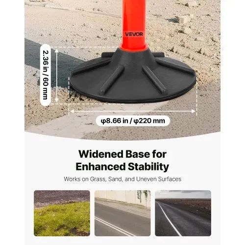 VEVOR Verkehrsleitpfosten Leitpfosten 3-tlg. (871 mm) mit beschwertem Sockel & Reflektorstreifen & Ketten, Warnpfosten für Baustellen, Parkplätze, Absperrpfosten zur Steuerung von Menschenmengen – Bild 2